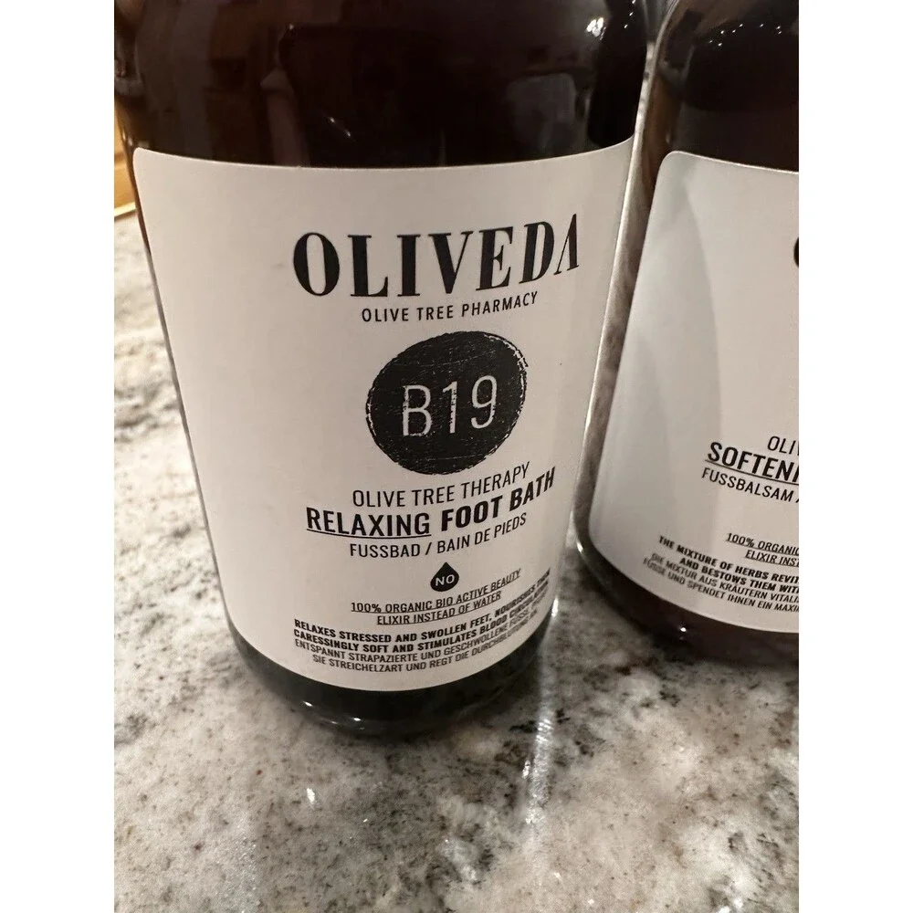 2pc  Oliveda B19 Relaxing Foot Bath B20 Softening Foot Balm Olive Tree Therapy